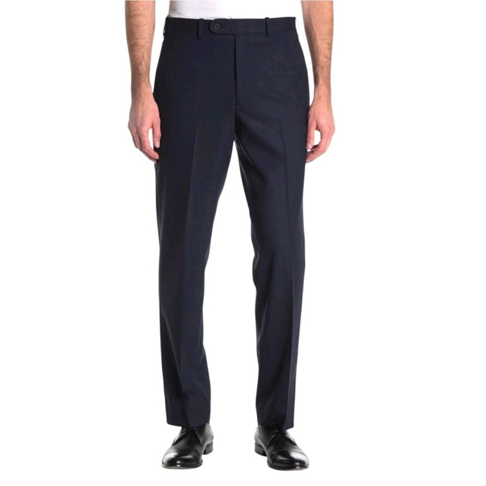 JB Britches Mens Pants Size 38 Regular Pleated Blue Wool Winston Unhemmed